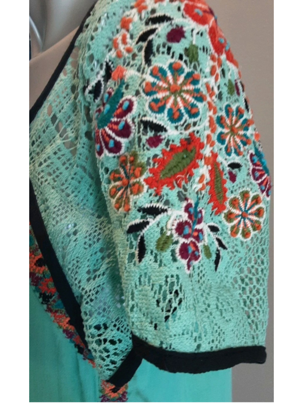 DOUBLE D RANCH-Chic Cotton Boho Beauty-Mint Green-Embroidered Crochet Lace-MED - Picture 8 of 16